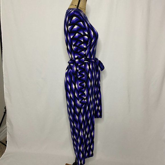 DVF Diane Von Furstenberg Merino Wool Knit Gabel Dress Blue Purple Diamond - Picture 7 of 10